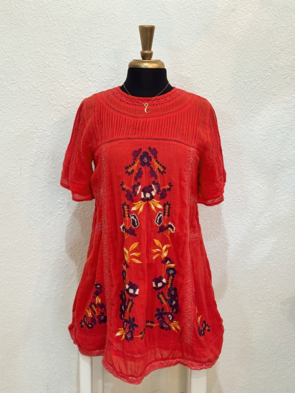 Free People Red Embroidered Tunic